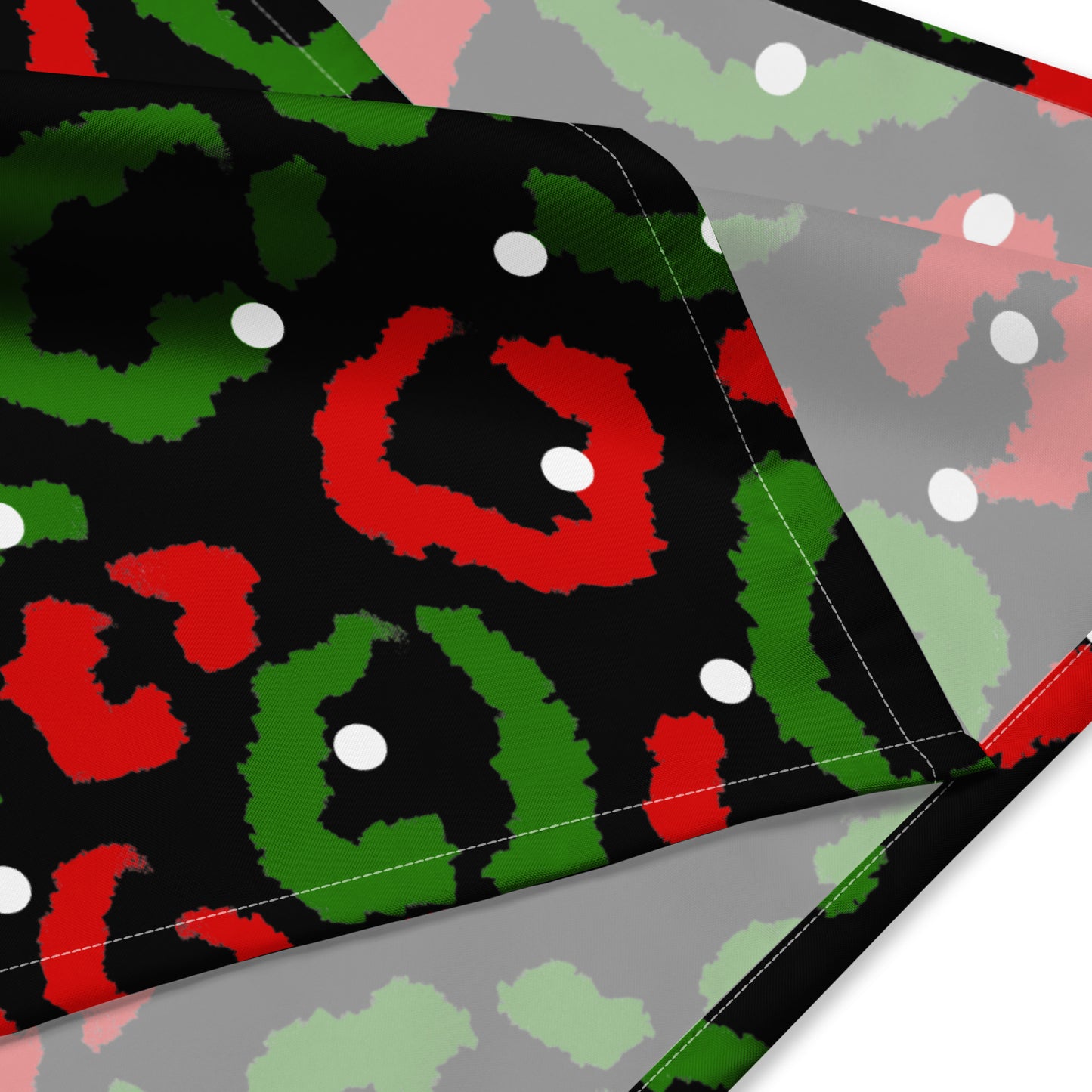 Red-Green Leopard Print (Black) - Scarf / Bandana