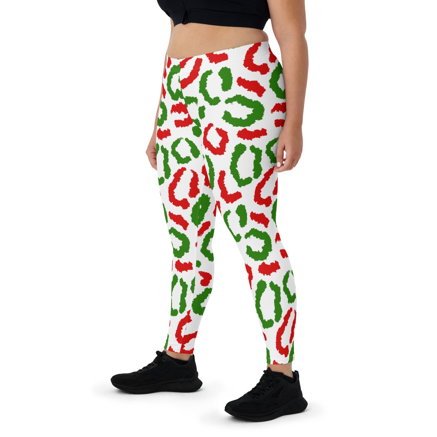 Red-Green Leopard Print - White Leggings
