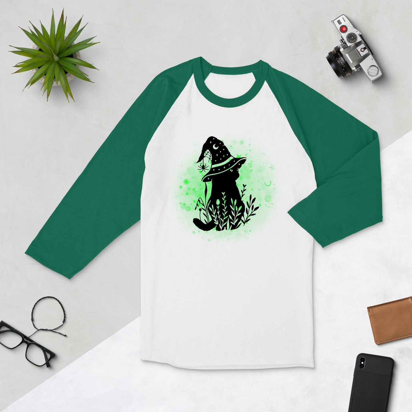 Glowing Cat Witch - 3/4 Sleeve Raglan T-Shirt