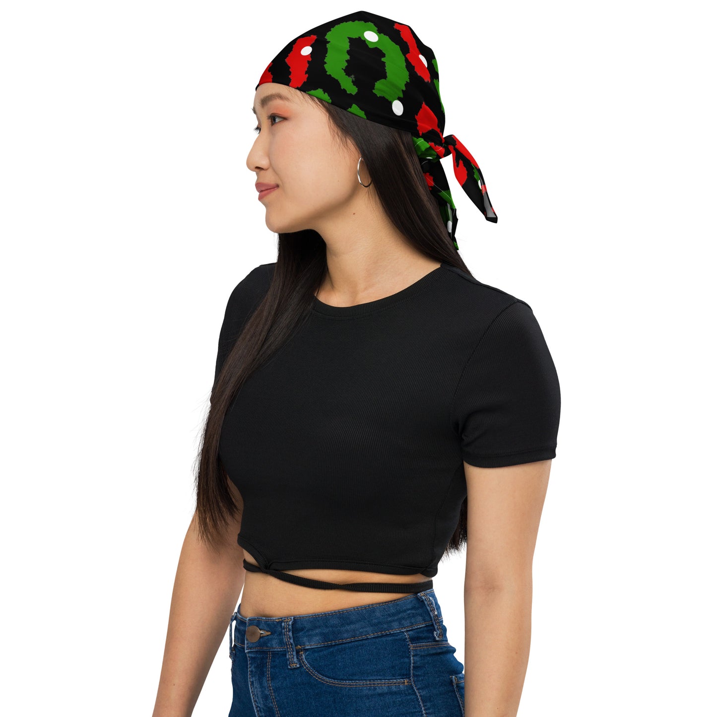Red-Green Leopard Print (Black) - Scarf / Bandana