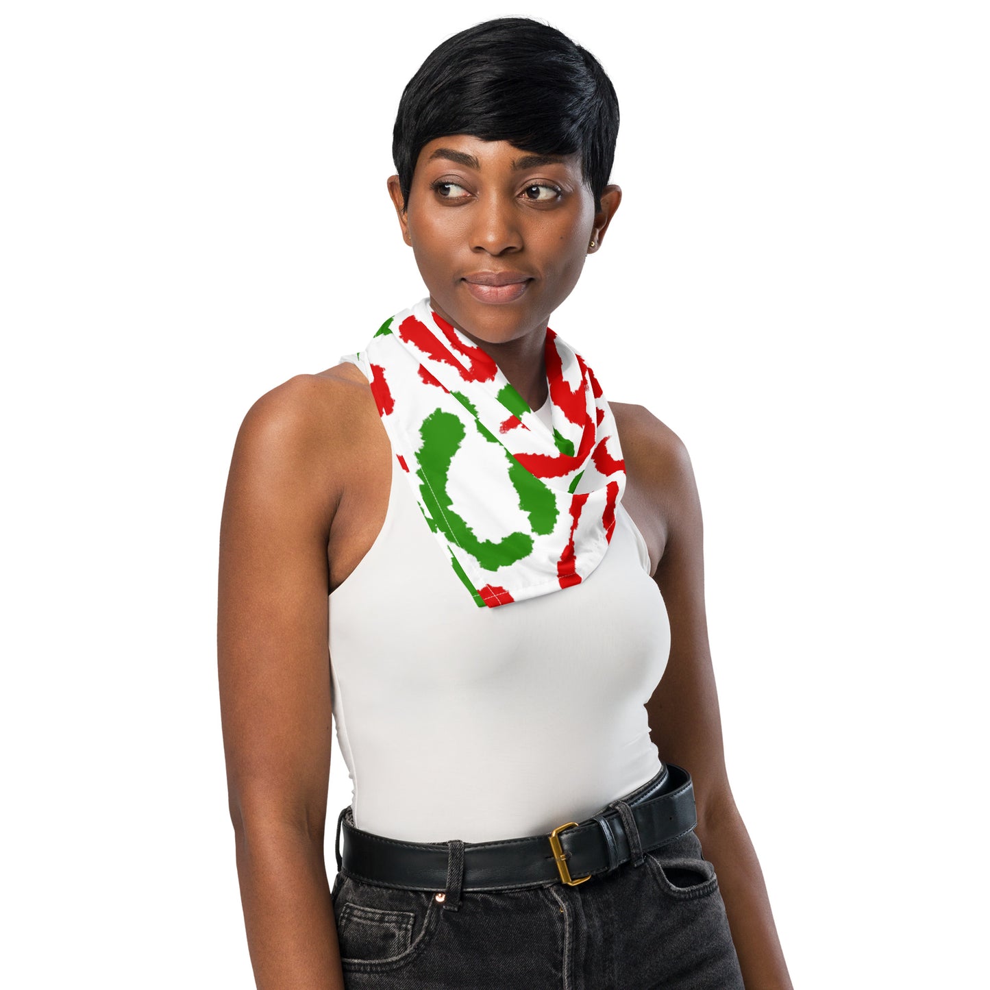 Red-Green Leopard Print (White) - Scarf / Bandana