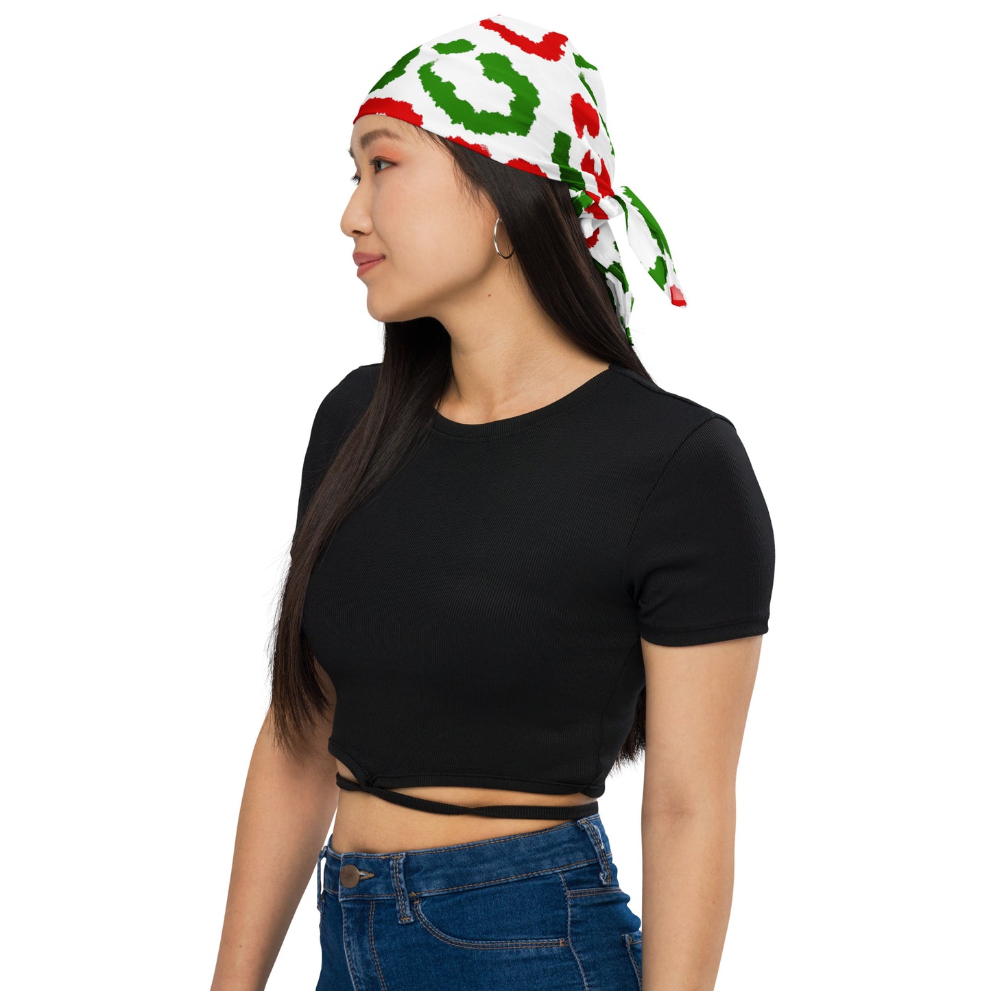 Red-Green Leopard Print (White) - Scarf / Bandana