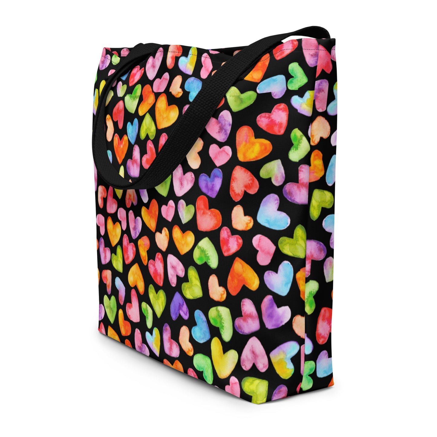 Rainbow Hearts - Large Tote Bag w/ Pocket (16" x 20")