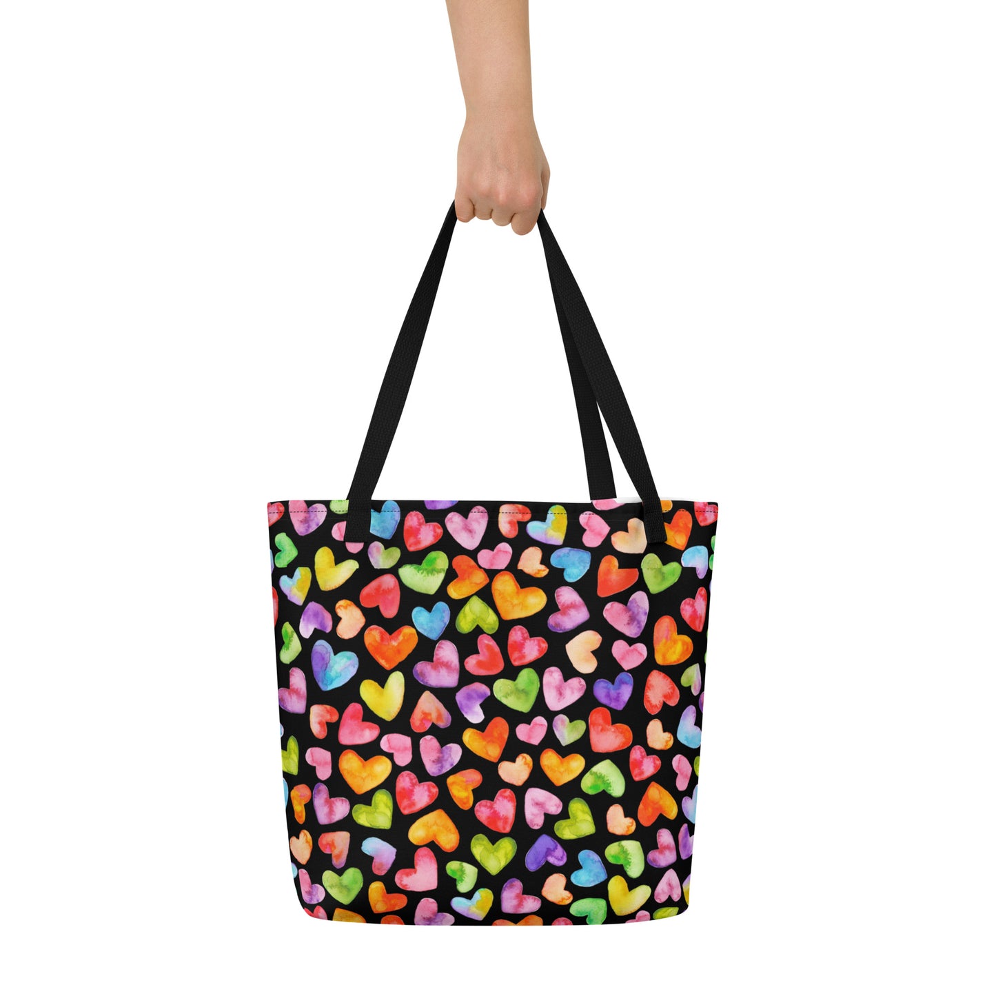Rainbow Hearts - Large Tote Bag w/ Pocket (16" x 20")