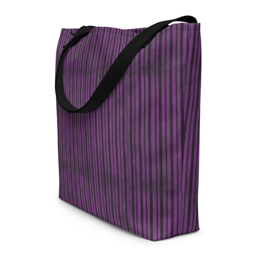 (Halloween) Purple Black Stripe - Large Tote Bag