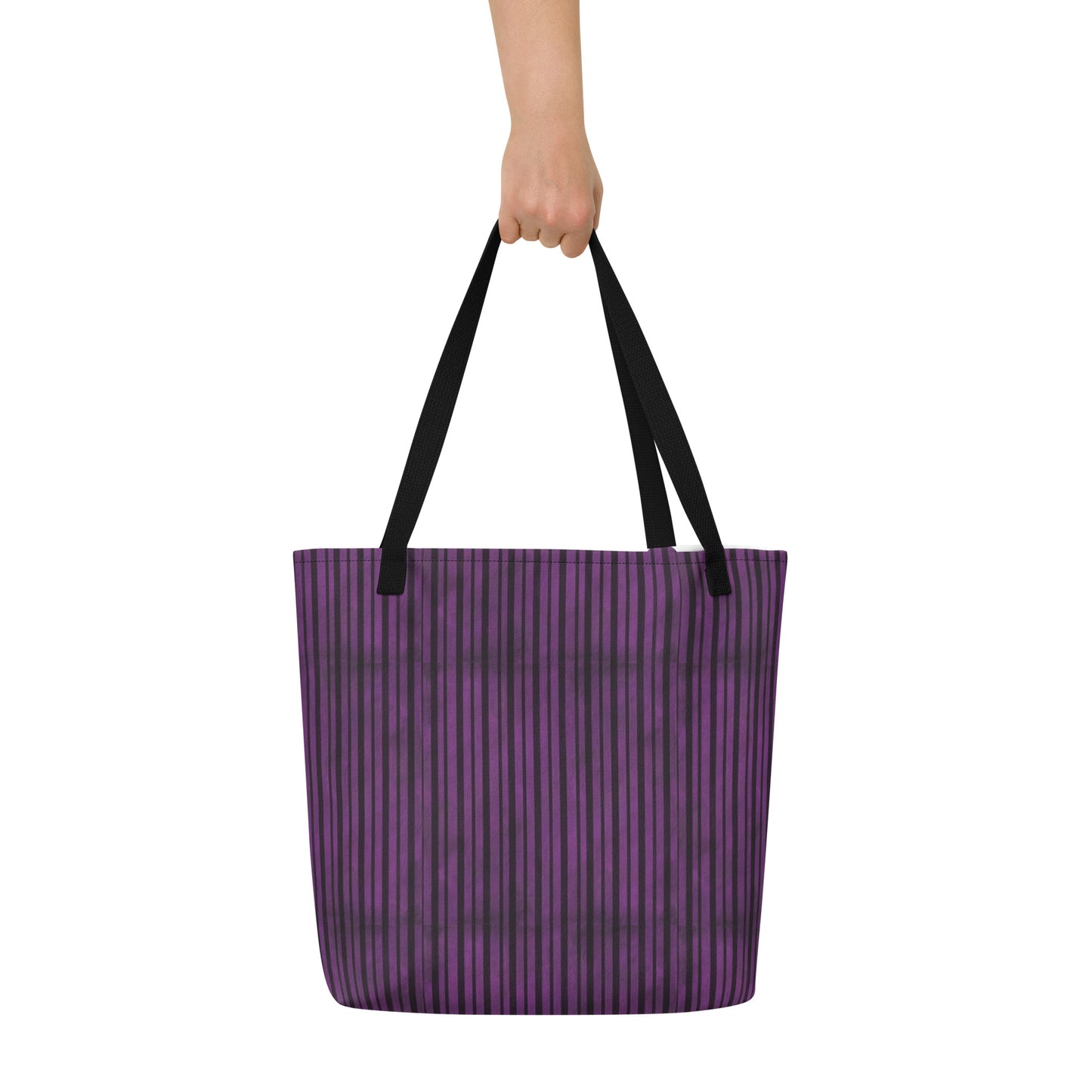 (Halloween) Purple Black Stripe - Large Tote Bag