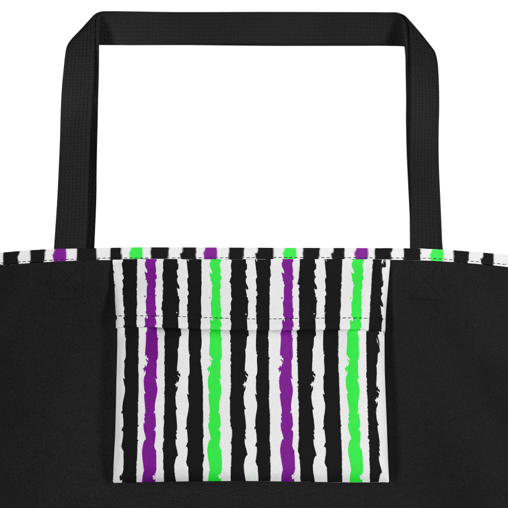 (Halloween) Stripe - Large Tote Bag