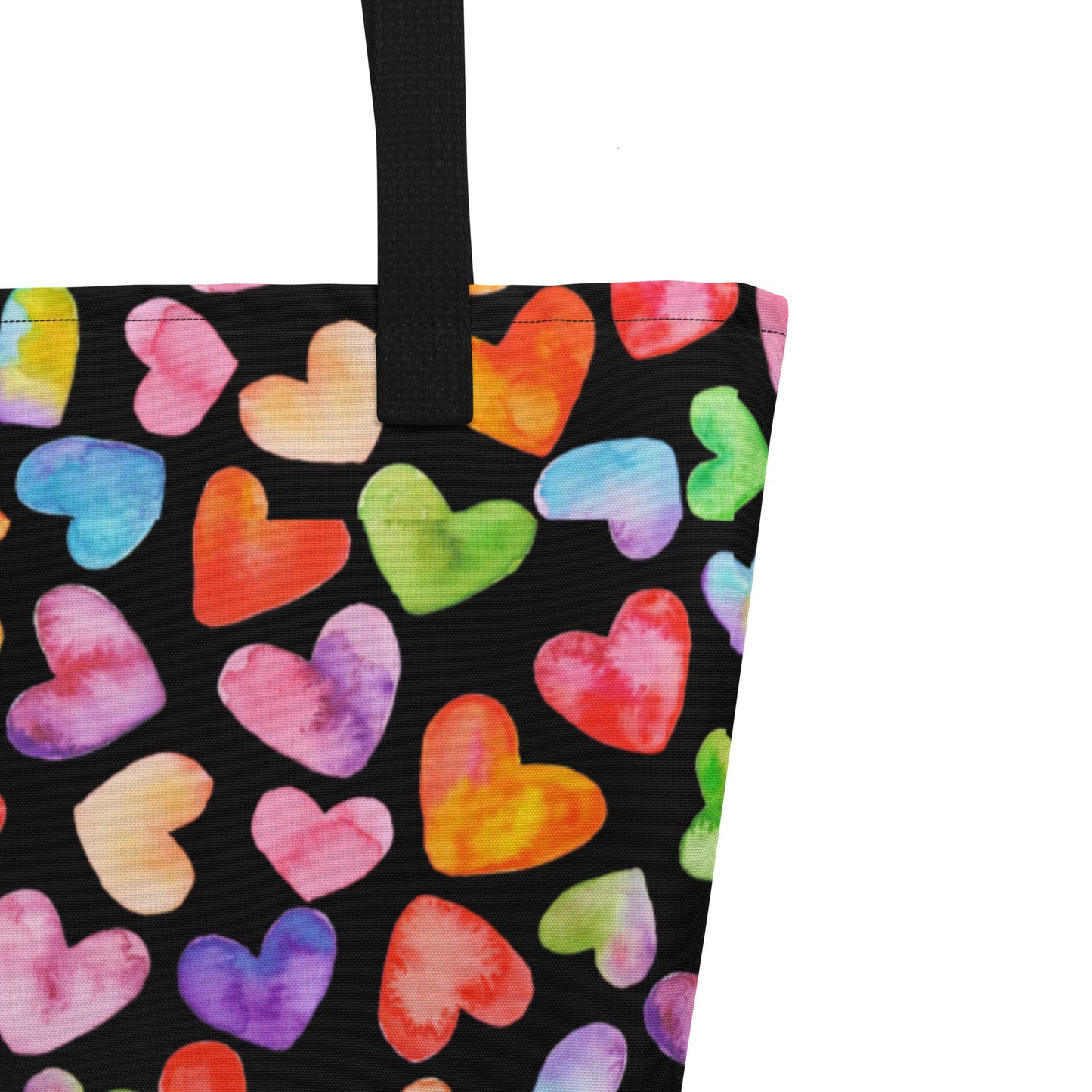 Rainbow Hearts - Large Tote Bag w/ Pocket (16" x 20")