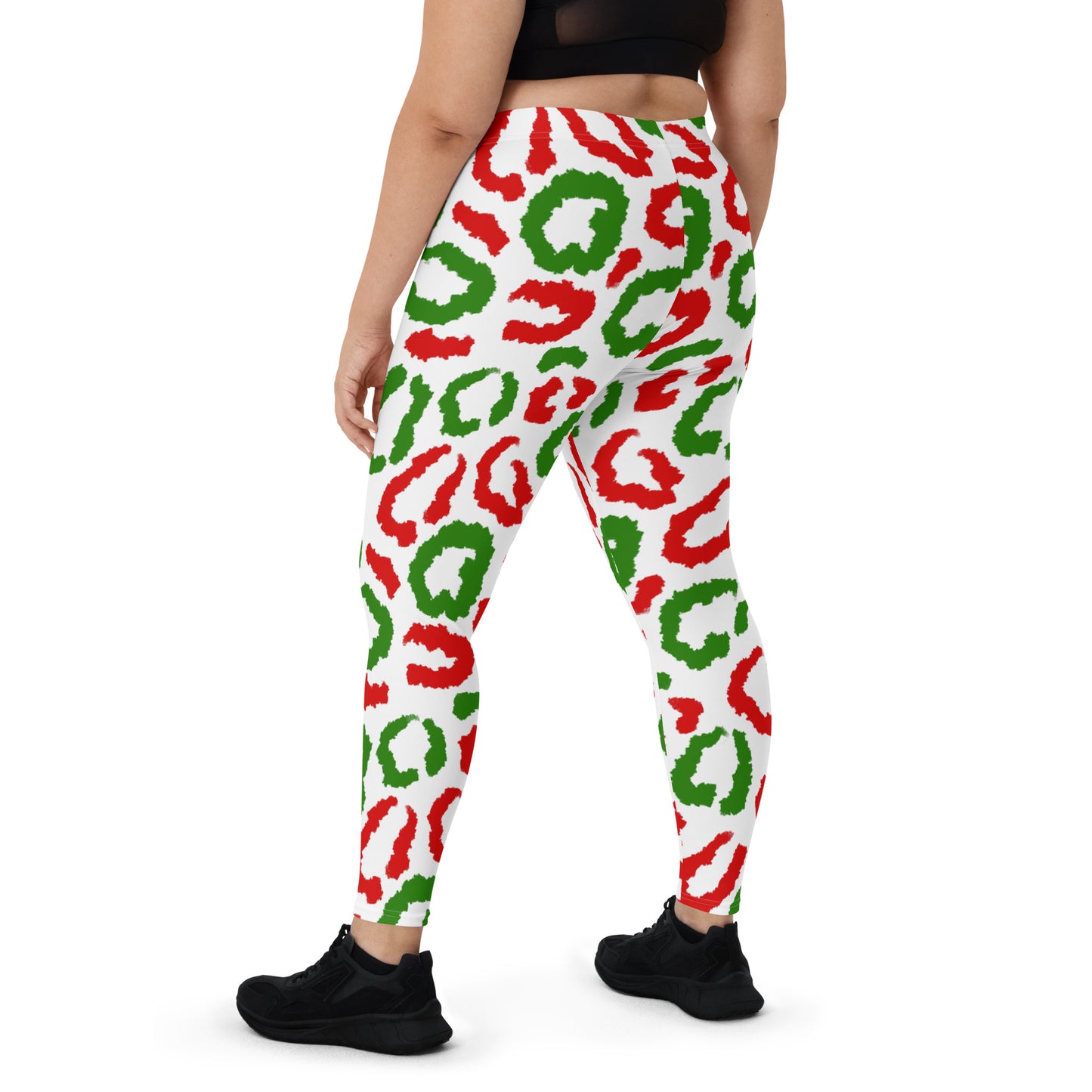 Red-Green Leopard Print - White Leggings