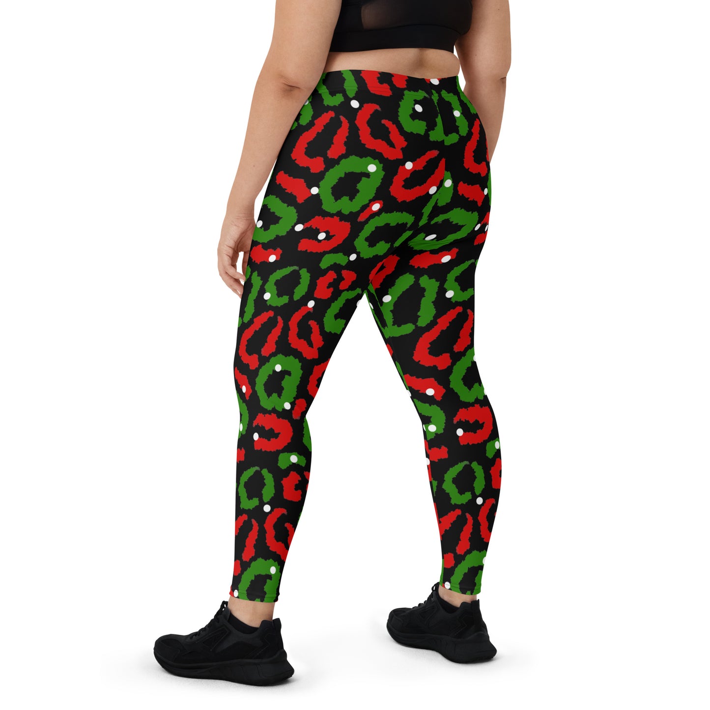 Red-Green Leopard Print - Black Leggings