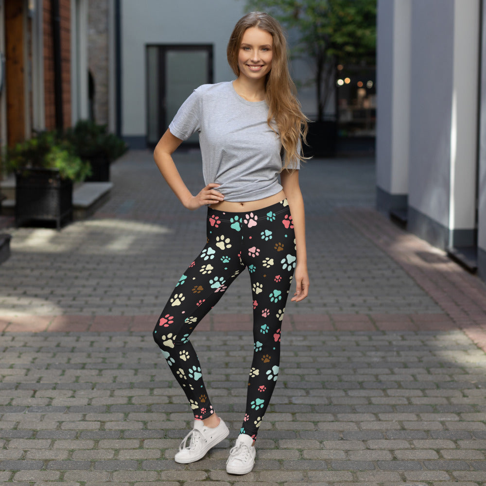 Paw Prints - Black Leggings
