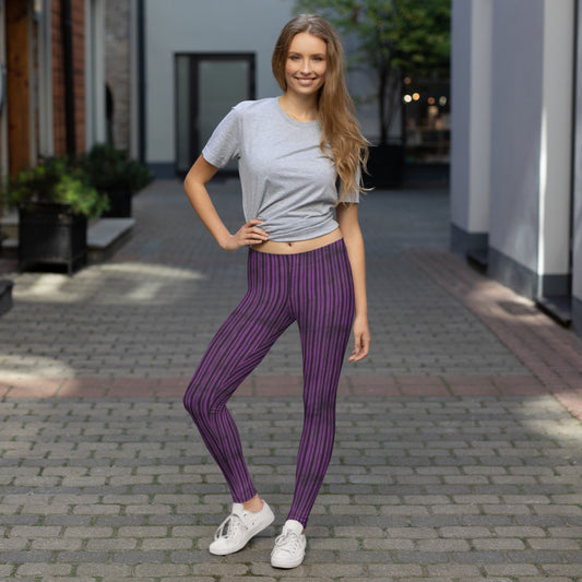 (Halloween) Purple Black Stripe - Leggings