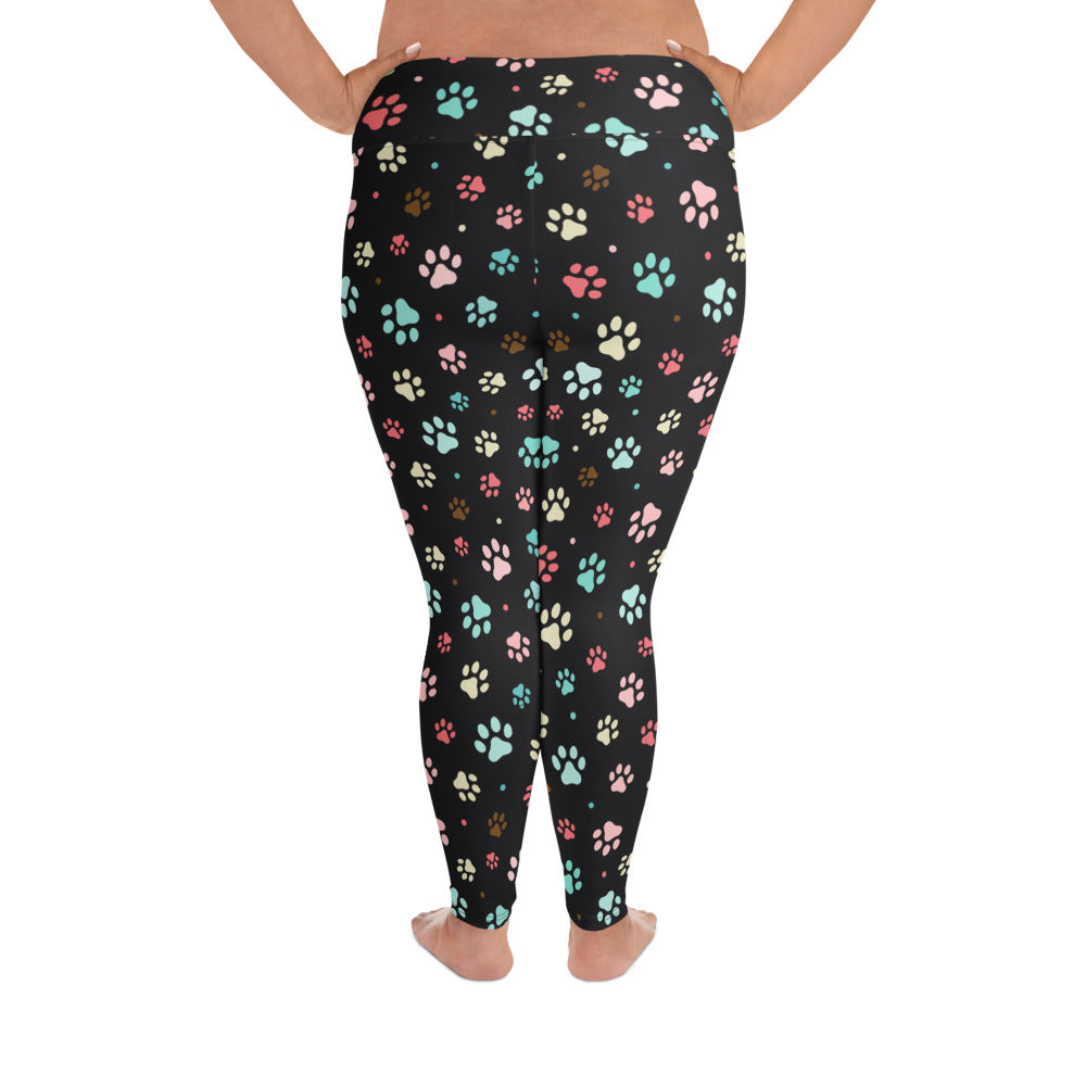 Paw Prints - Black Plus Size Leggings