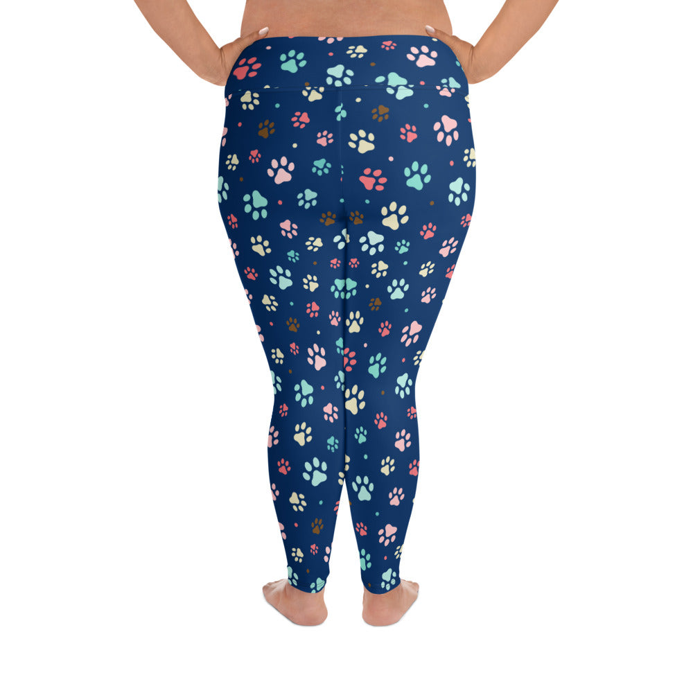 Paw Prints - Blue Plus Size Leggings
