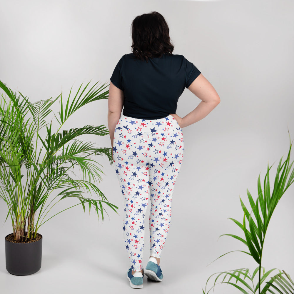 Patriotic Stars (White) - Plus Size Leggings