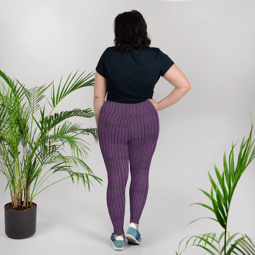 (Halloween) Purple Black Stripe - Plus Size Leggings