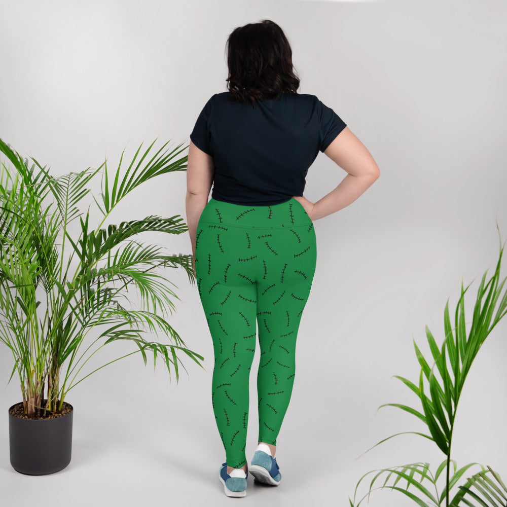 (Halloween) Franky's Stitches (Green) - Plus Size Leggings