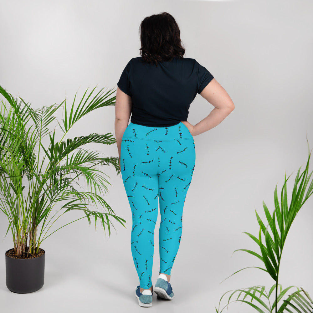 (Halloween) Franky's Stitches (Teal) - Plus Size Leggings