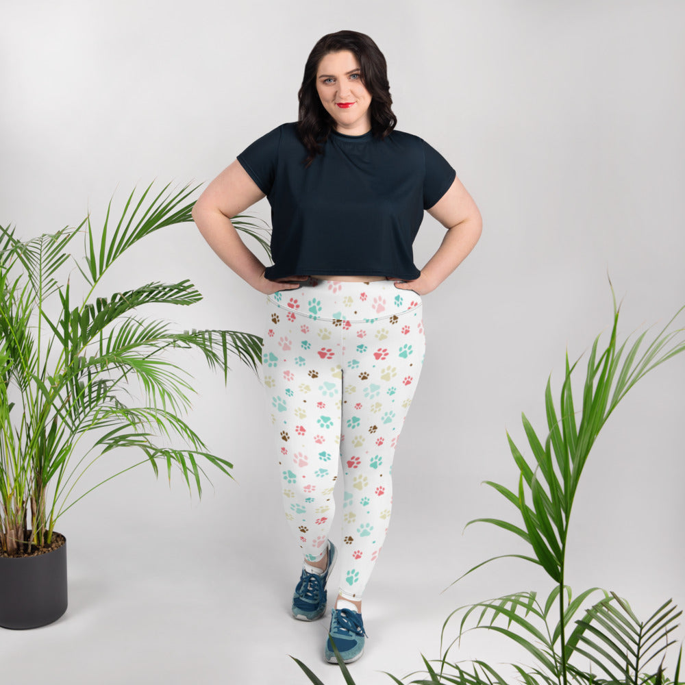 Paw Prints - White Plus Size Leggings