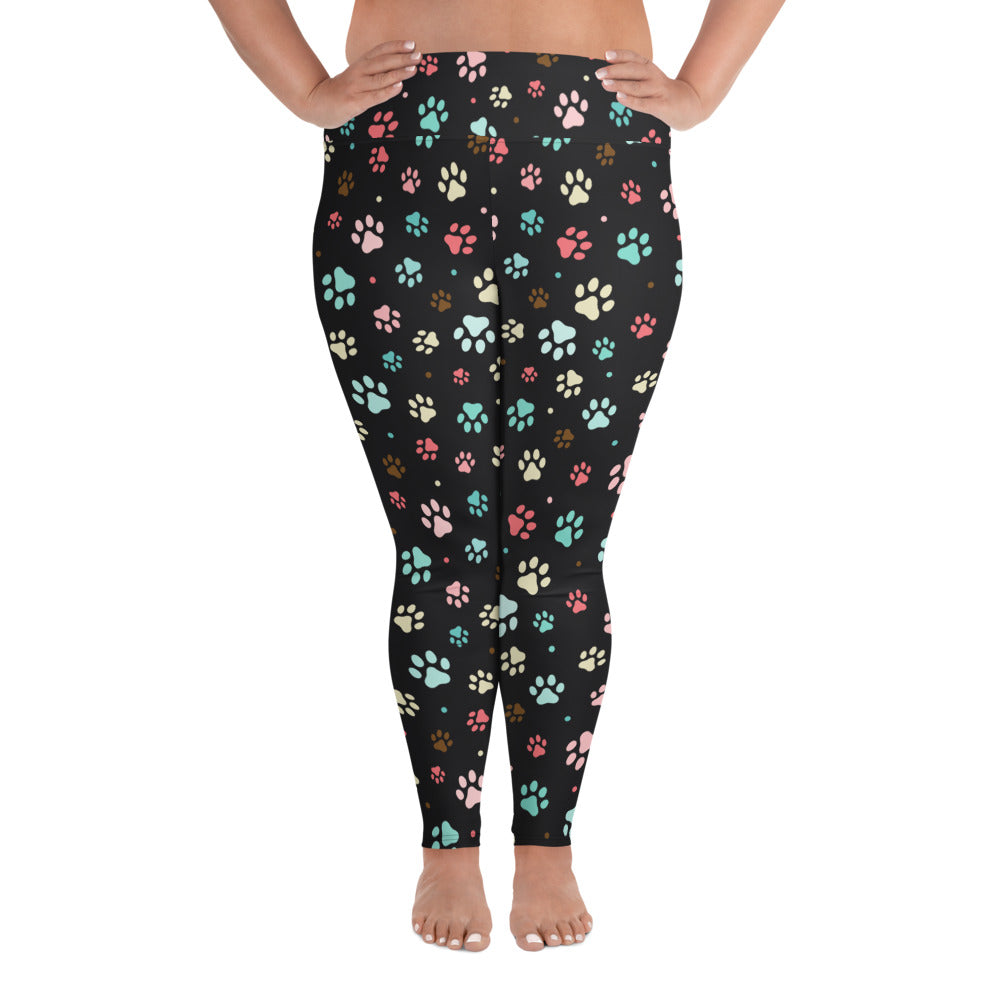 Paw Prints - Black Plus Size Leggings