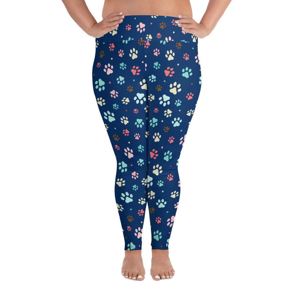 Paw Prints - Blue Plus Size Leggings