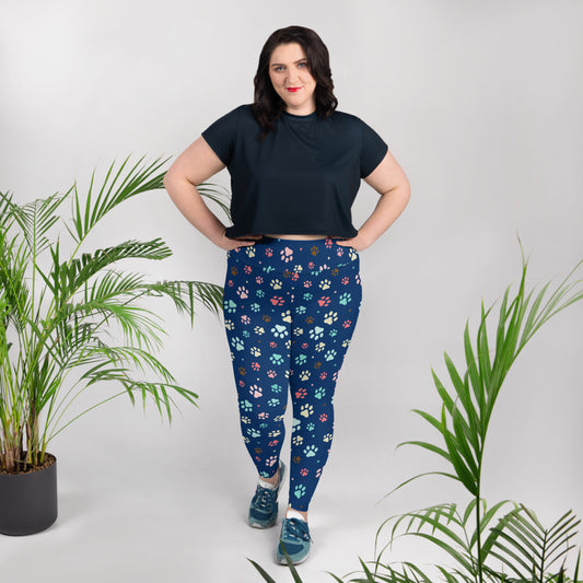 Paw Prints - Blue Plus Size Leggings