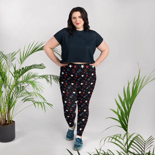 Patriotic Stars (Black) - Plus Size Leggings