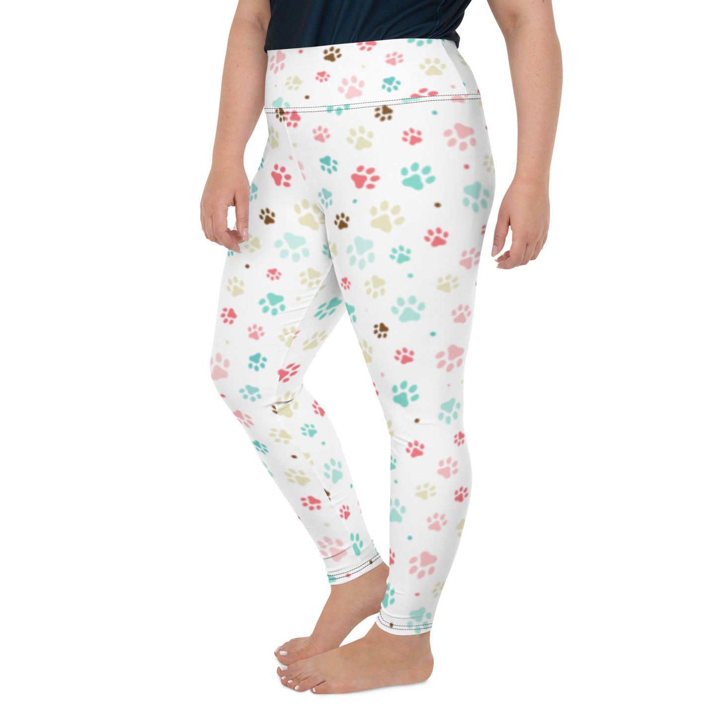 Paw Prints - White Plus Size Leggings