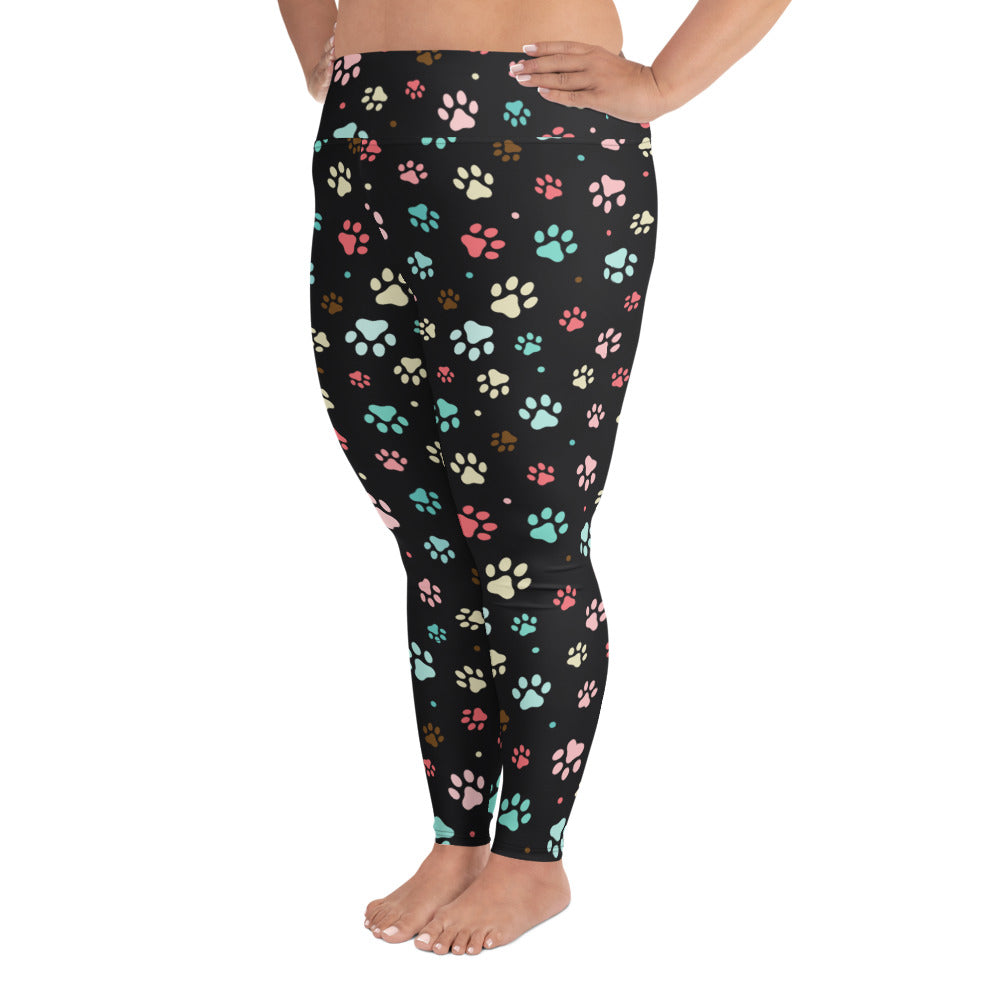 Paw Prints - Black Plus Size Leggings