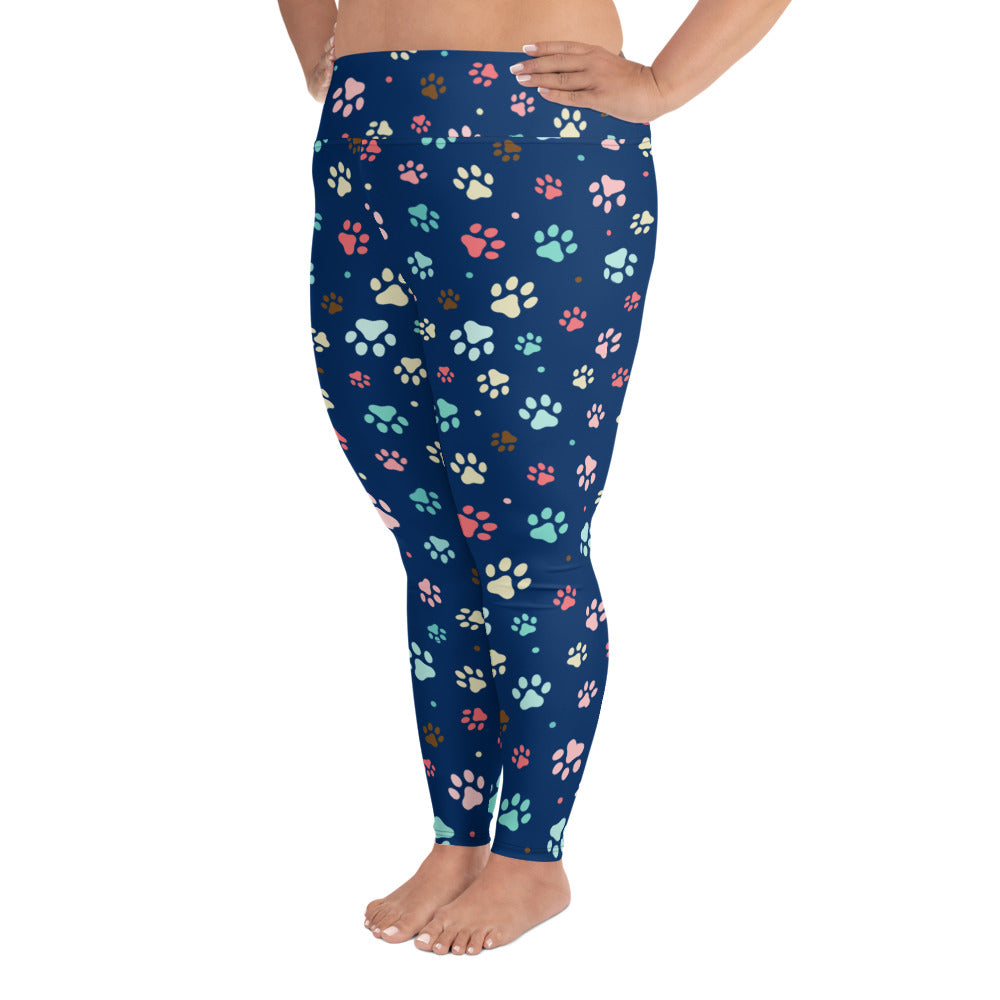 Paw Prints - Blue Plus Size Leggings