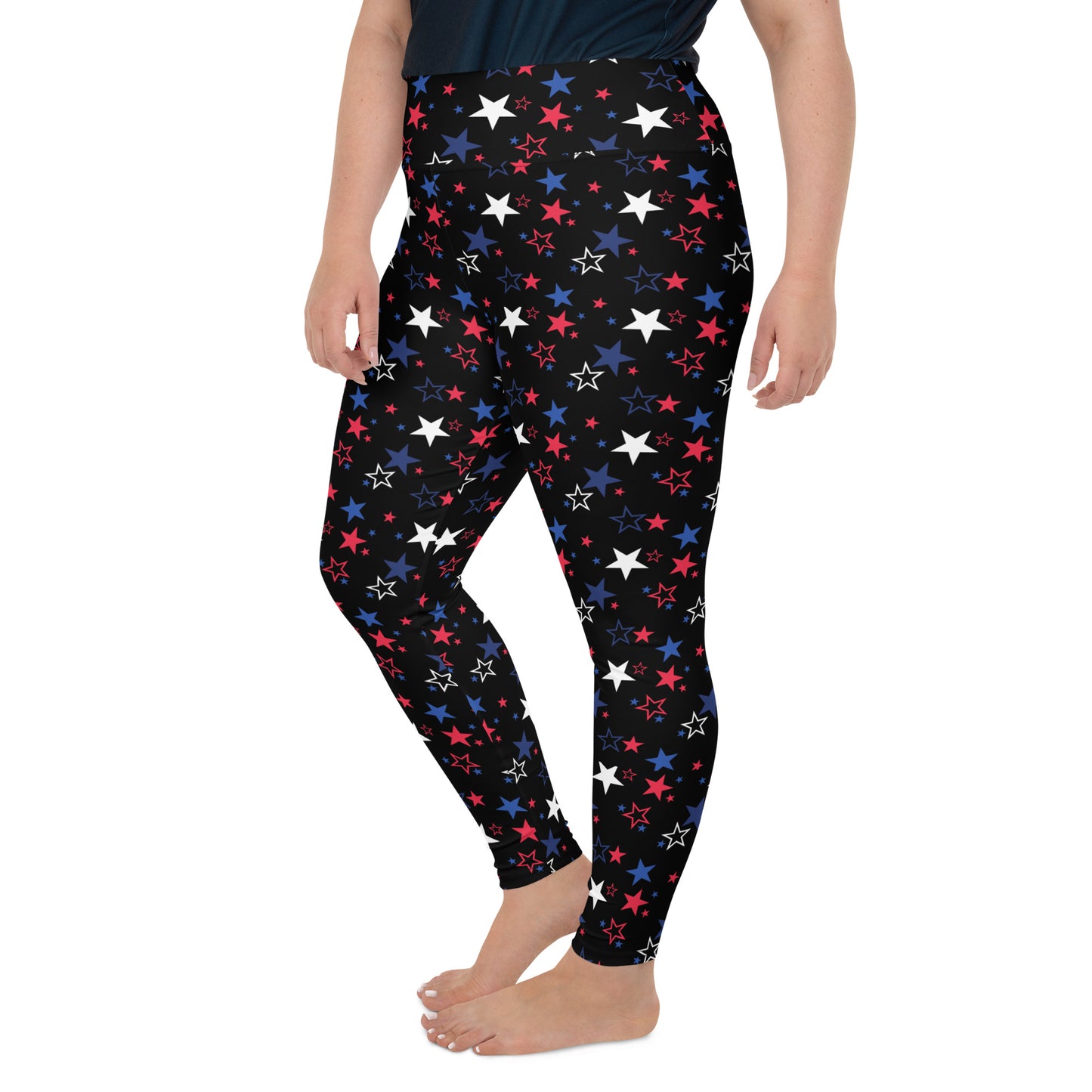 Patriotic Stars (Black) - Plus Size Leggings