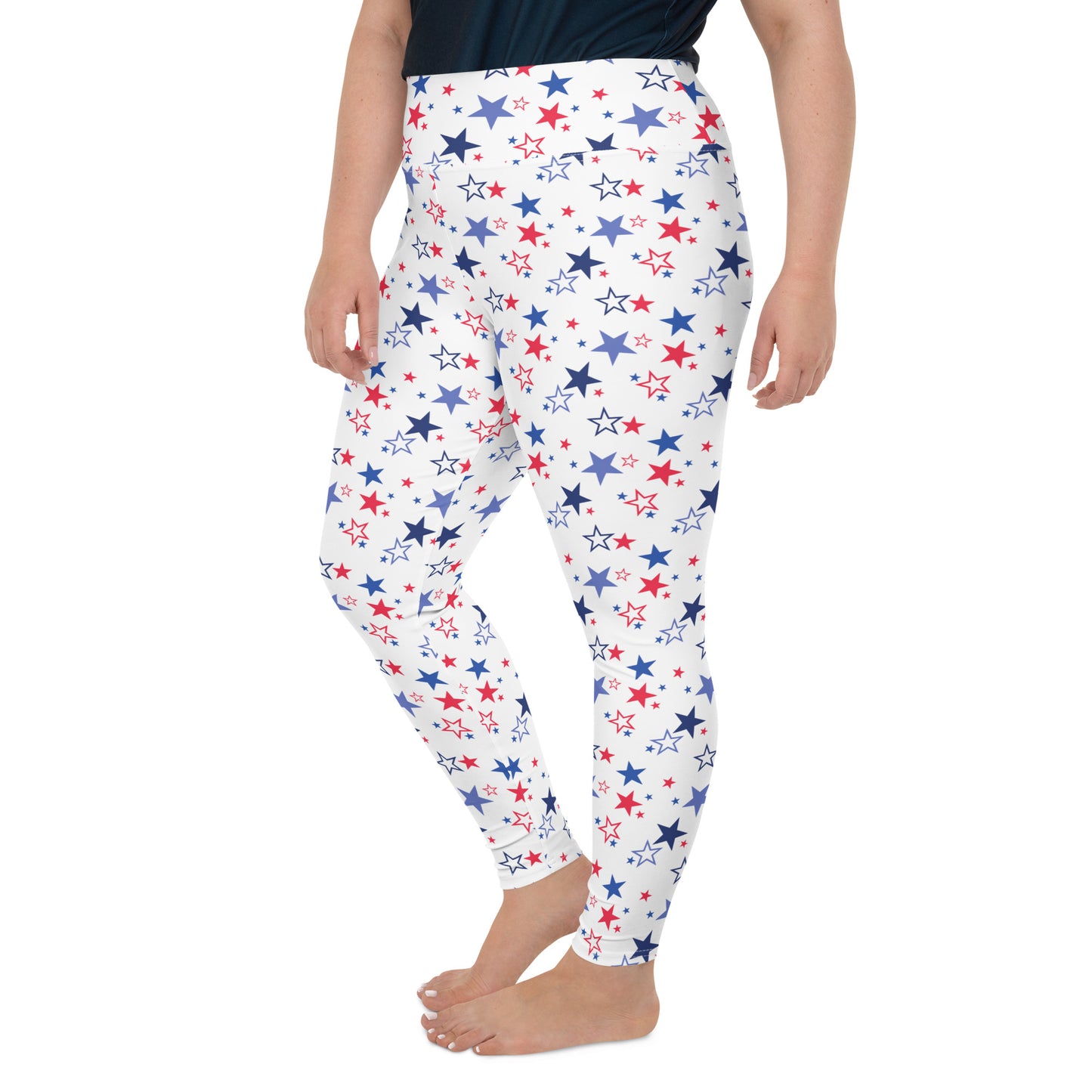 Patriotic Stars (White) - Plus Size Leggings