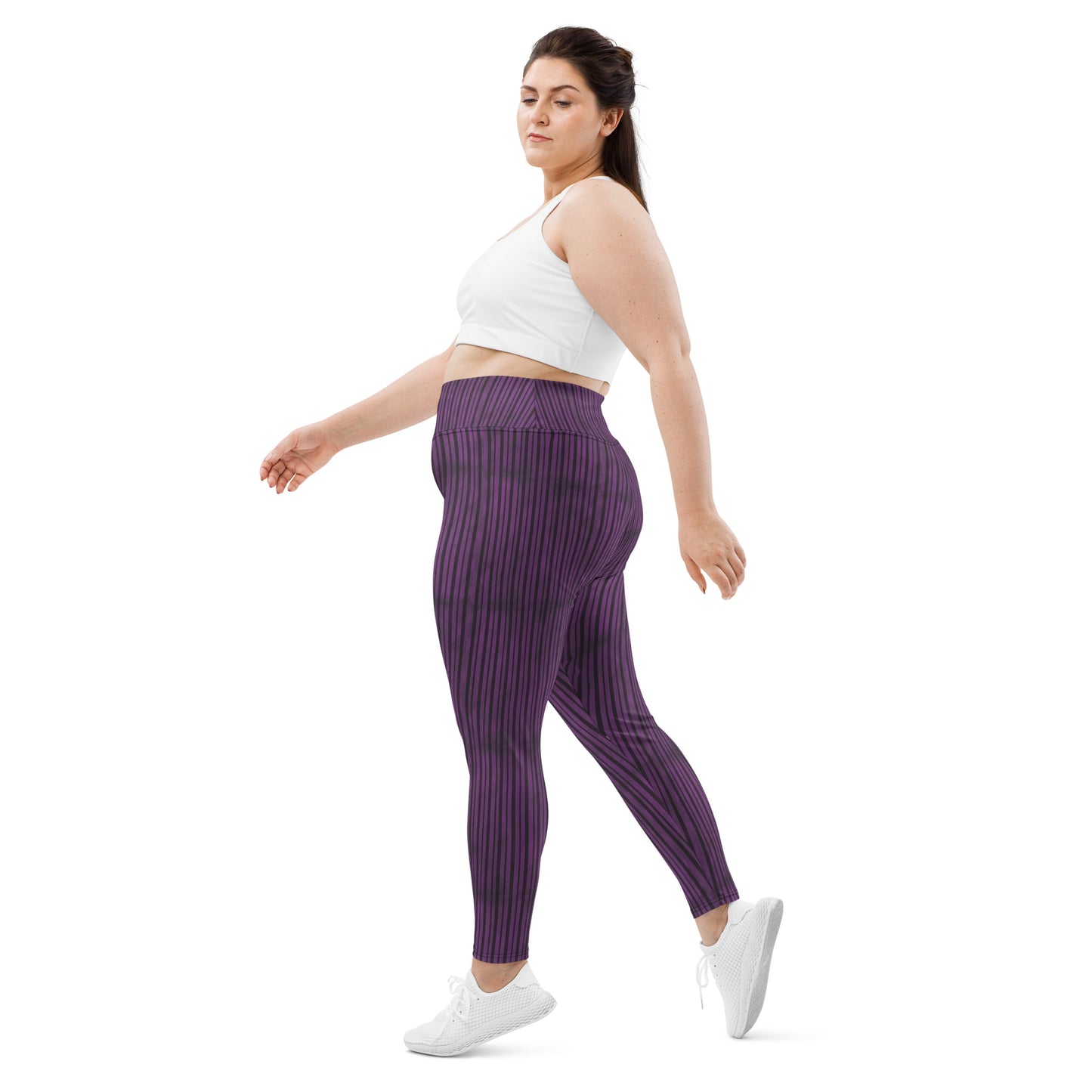 (Halloween) Purple Black Stripe - Plus Size Leggings