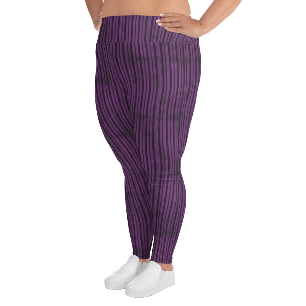 (Halloween) Purple Black Stripe - Plus Size Leggings