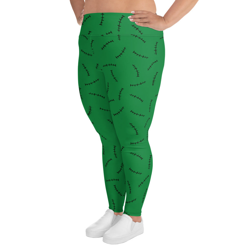 (Halloween) Franky's Stitches (Green) - Plus Size Leggings
