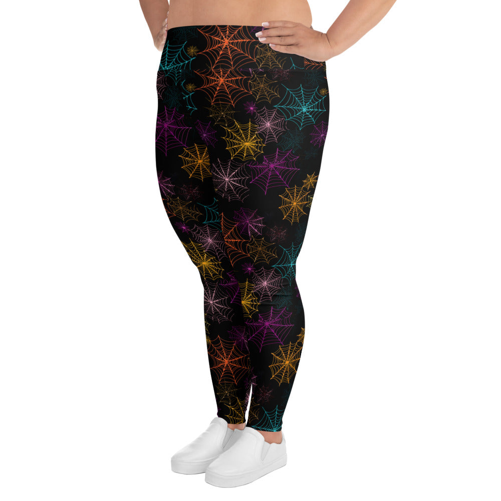 (Halloween) Colorful Spider Webs - Plus Size Leggings