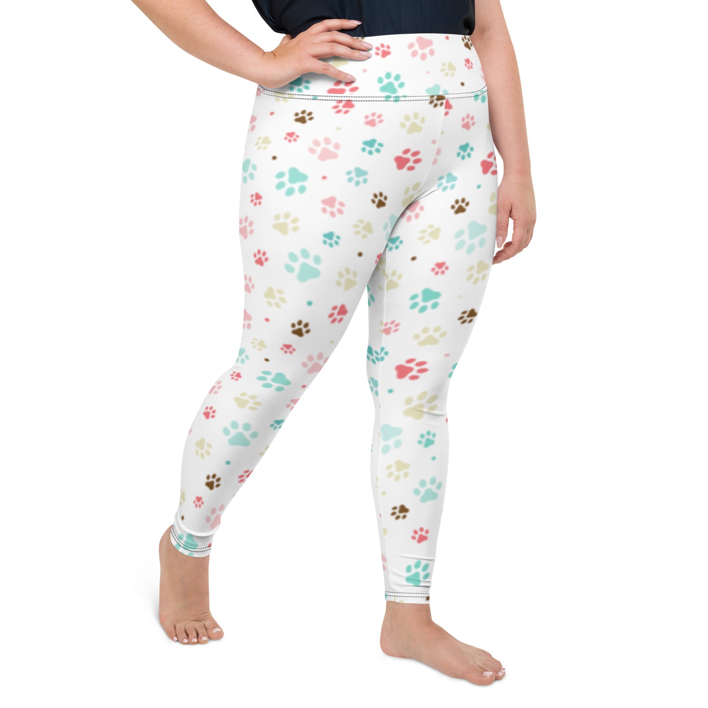Paw Prints - White Plus Size Leggings