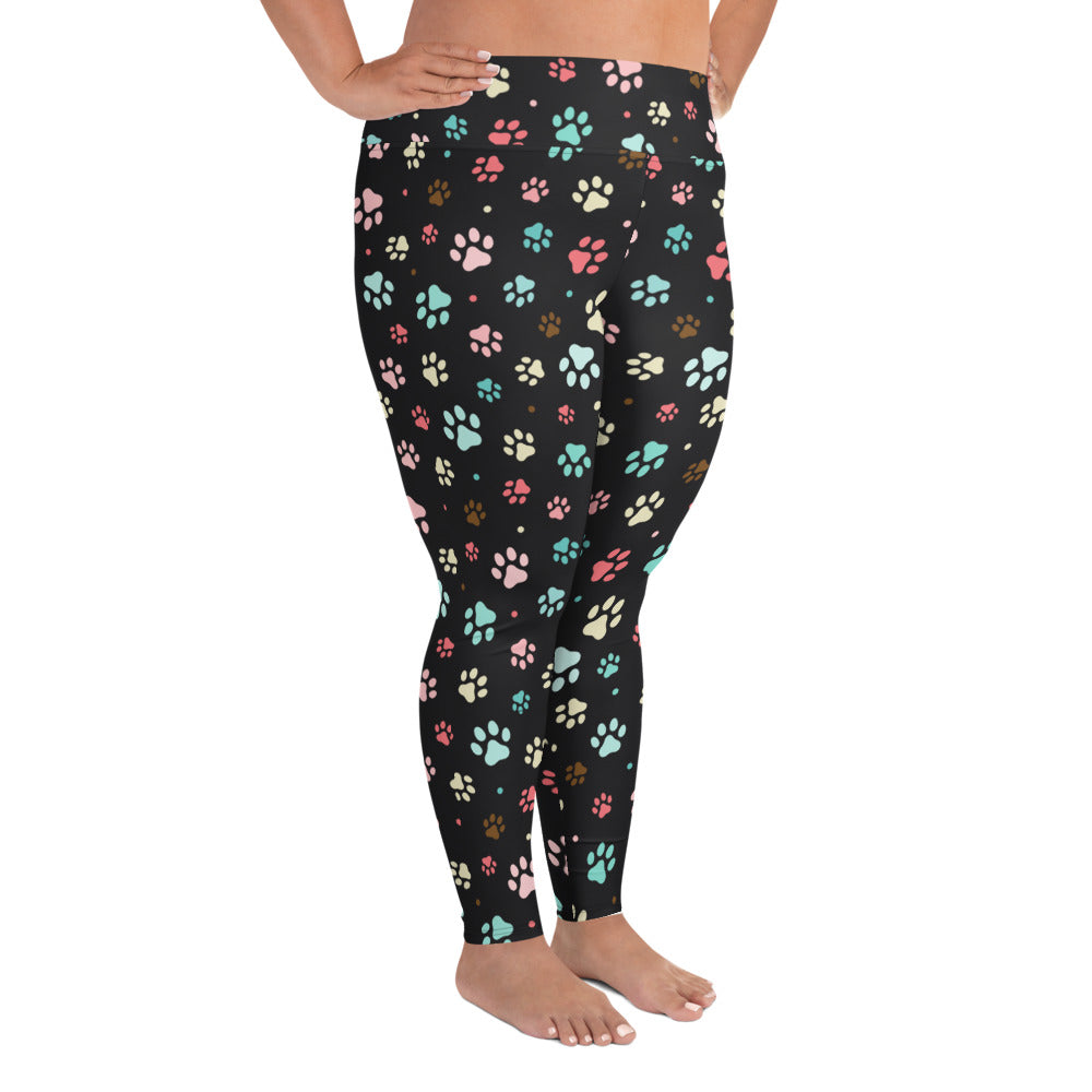 Paw Prints - Black Plus Size Leggings