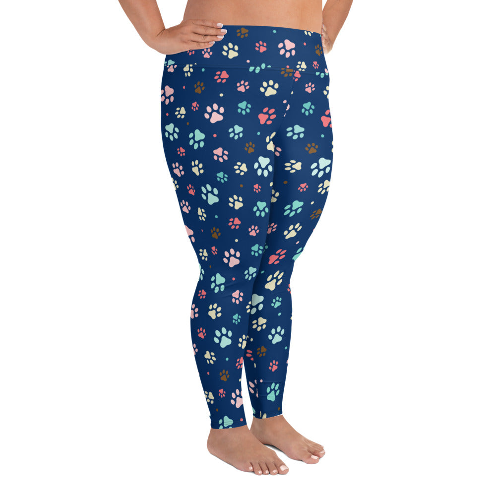 Paw Prints - Blue Plus Size Leggings