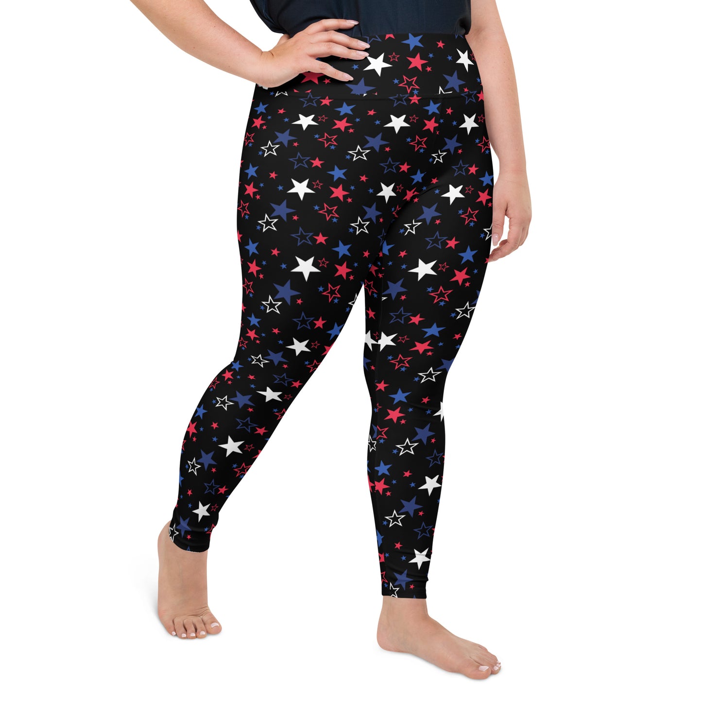 Patriotic Stars (Black) - Plus Size Leggings