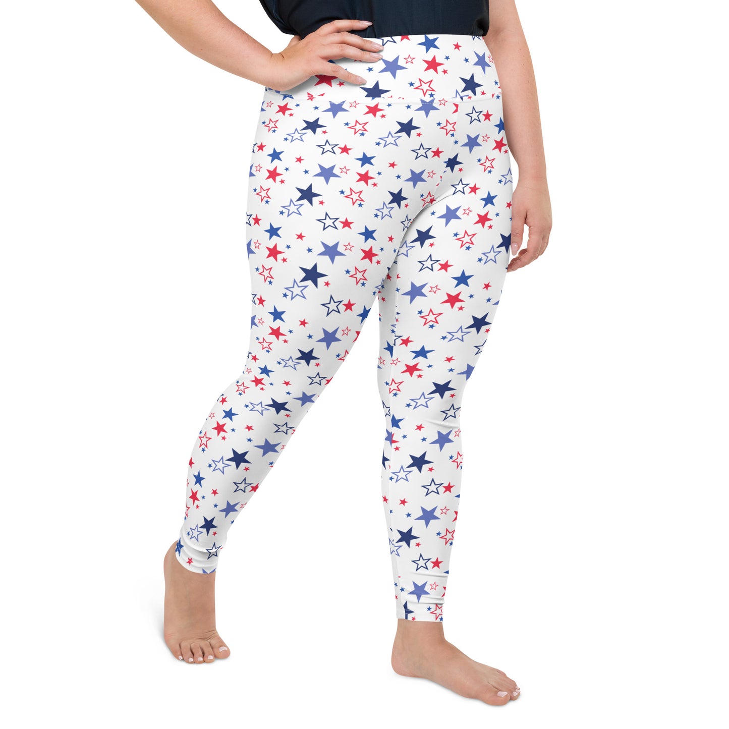 Patriotic Stars (White) - Plus Size Leggings