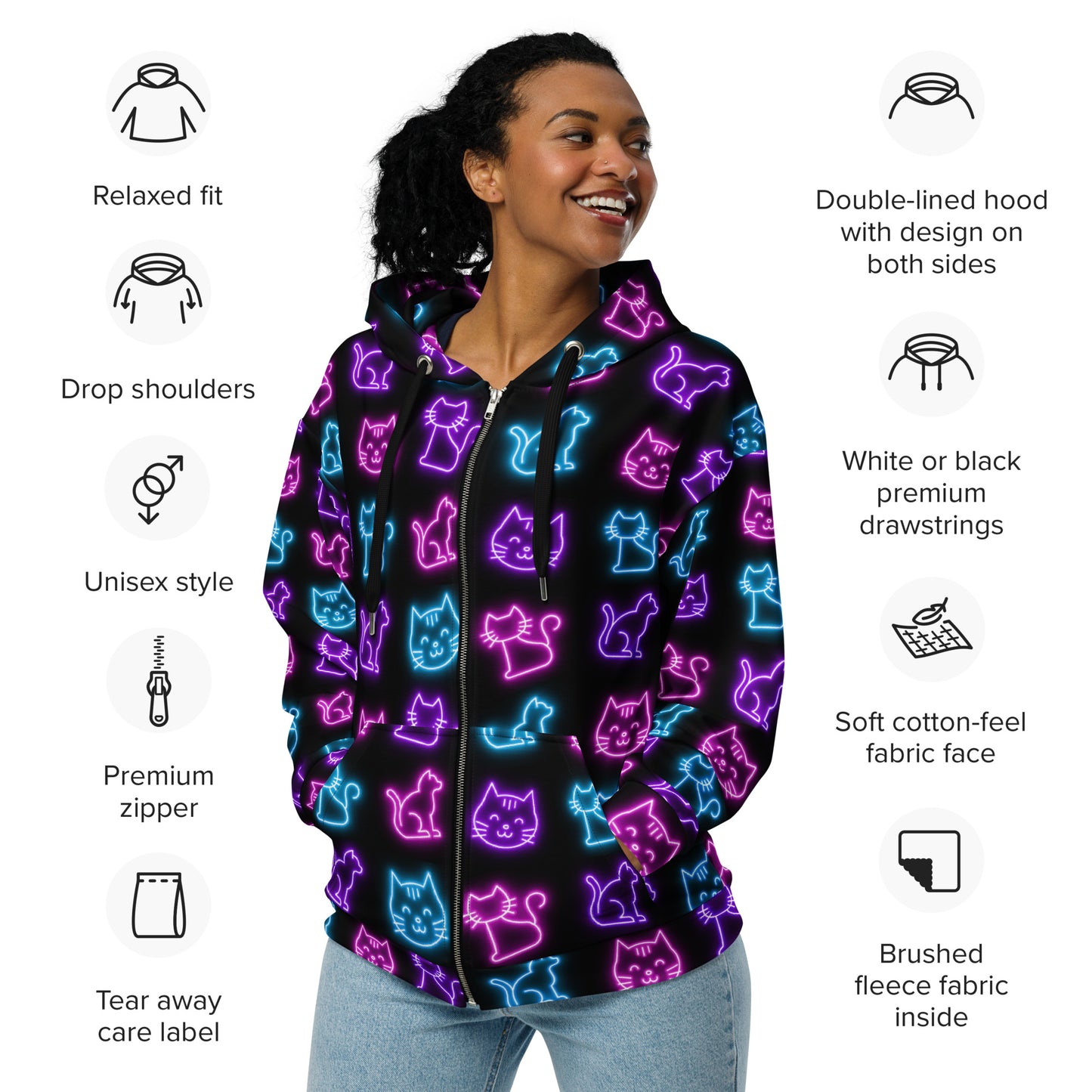 Neon Cat - Premium Zip Hoodie