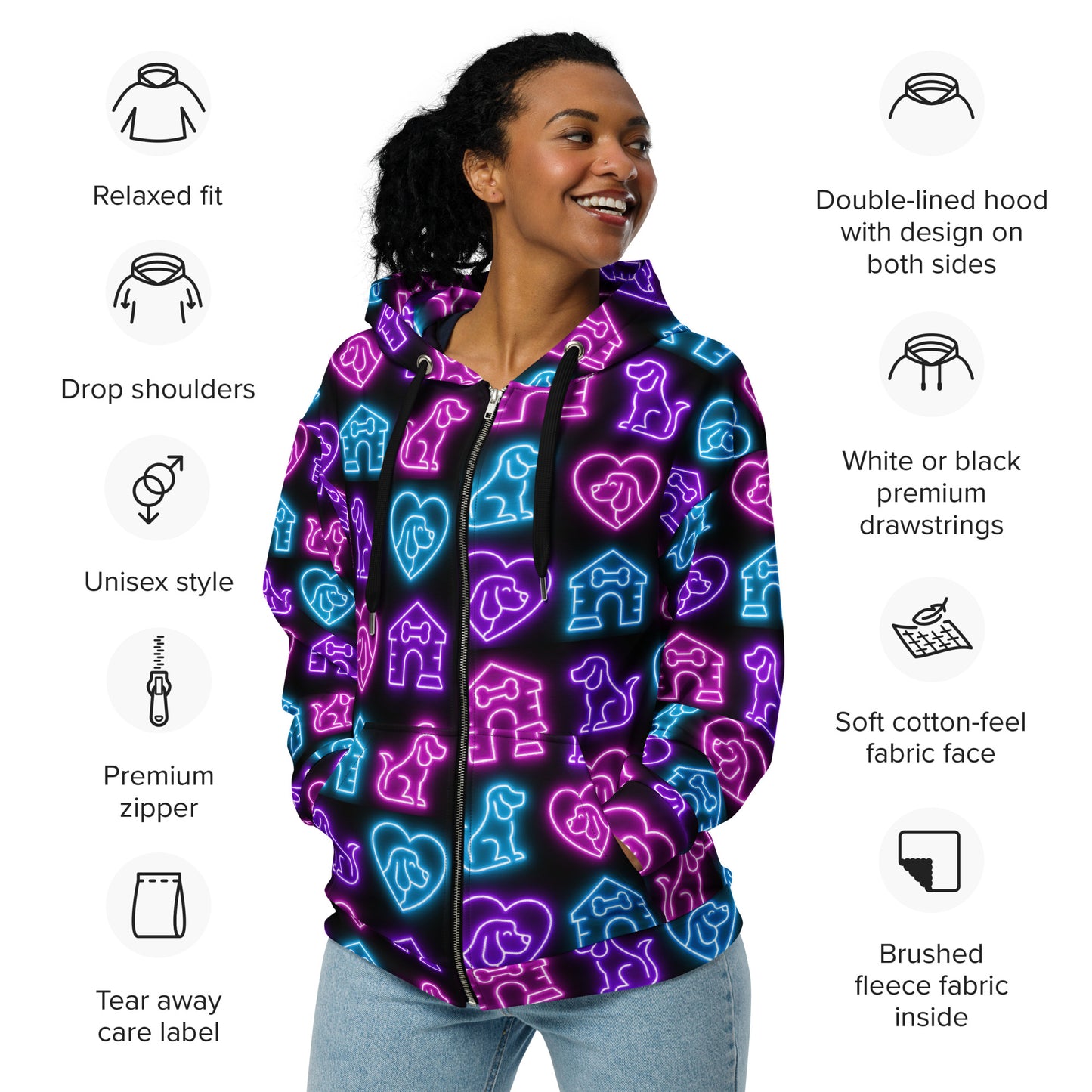 Neon Dog - Premium Zip Hoodie