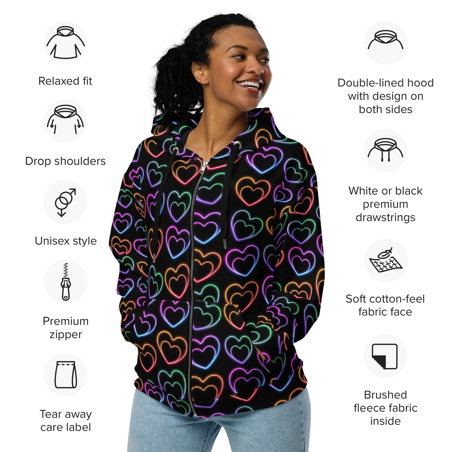 Neon Hearts - Premium Zip Hoodie