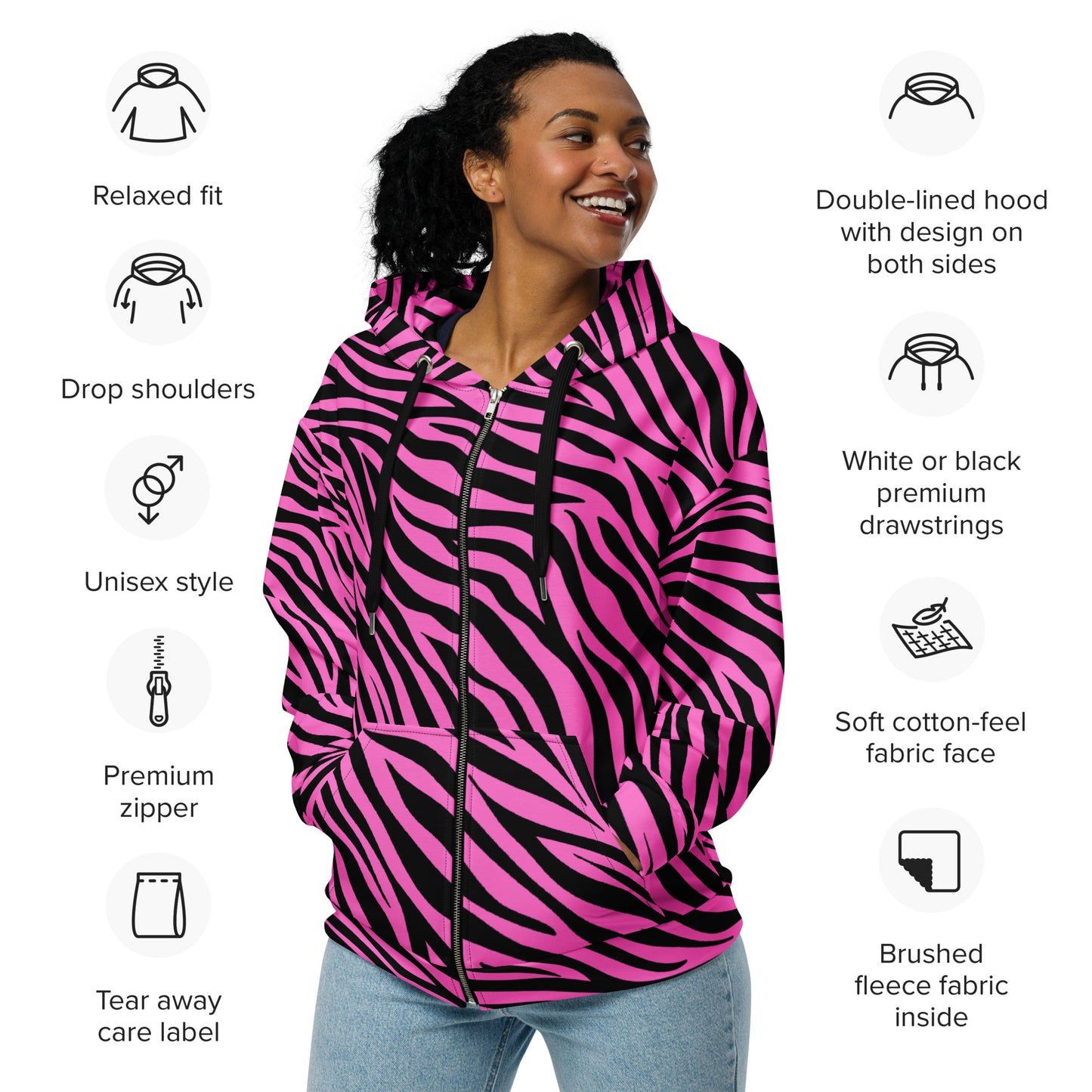 Zebra Pink - Premium Zip Hoodie