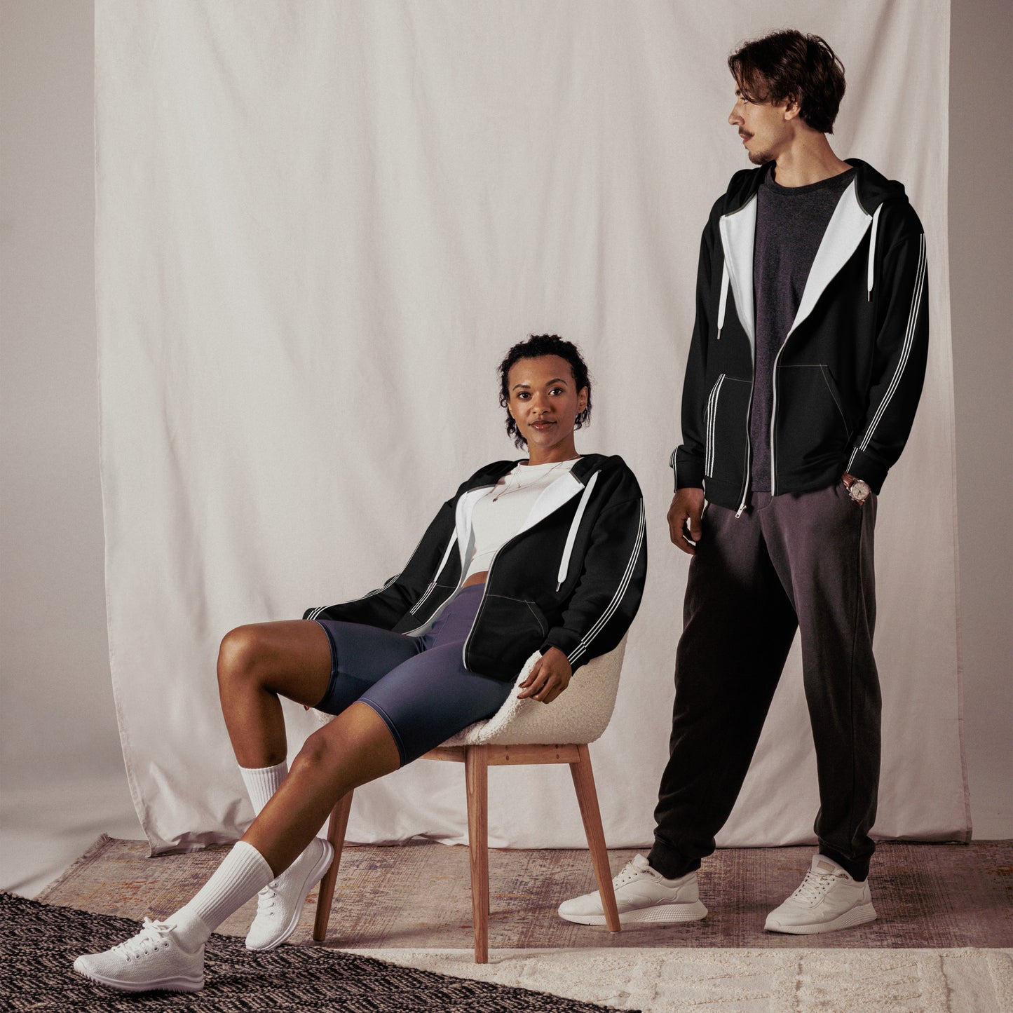 White Stripe - Premium Zip Hoodie