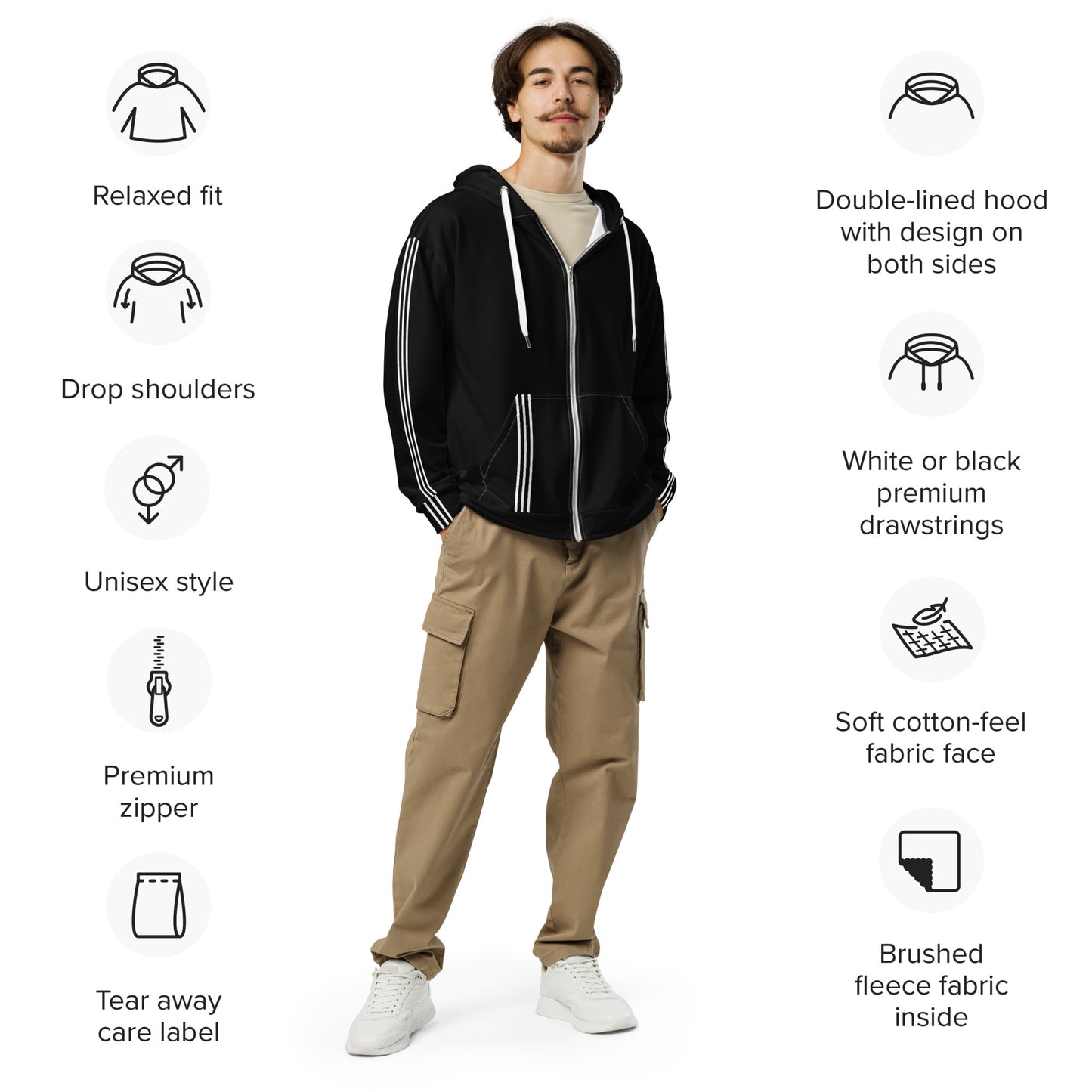 White Stripe - Premium Zip Hoodie