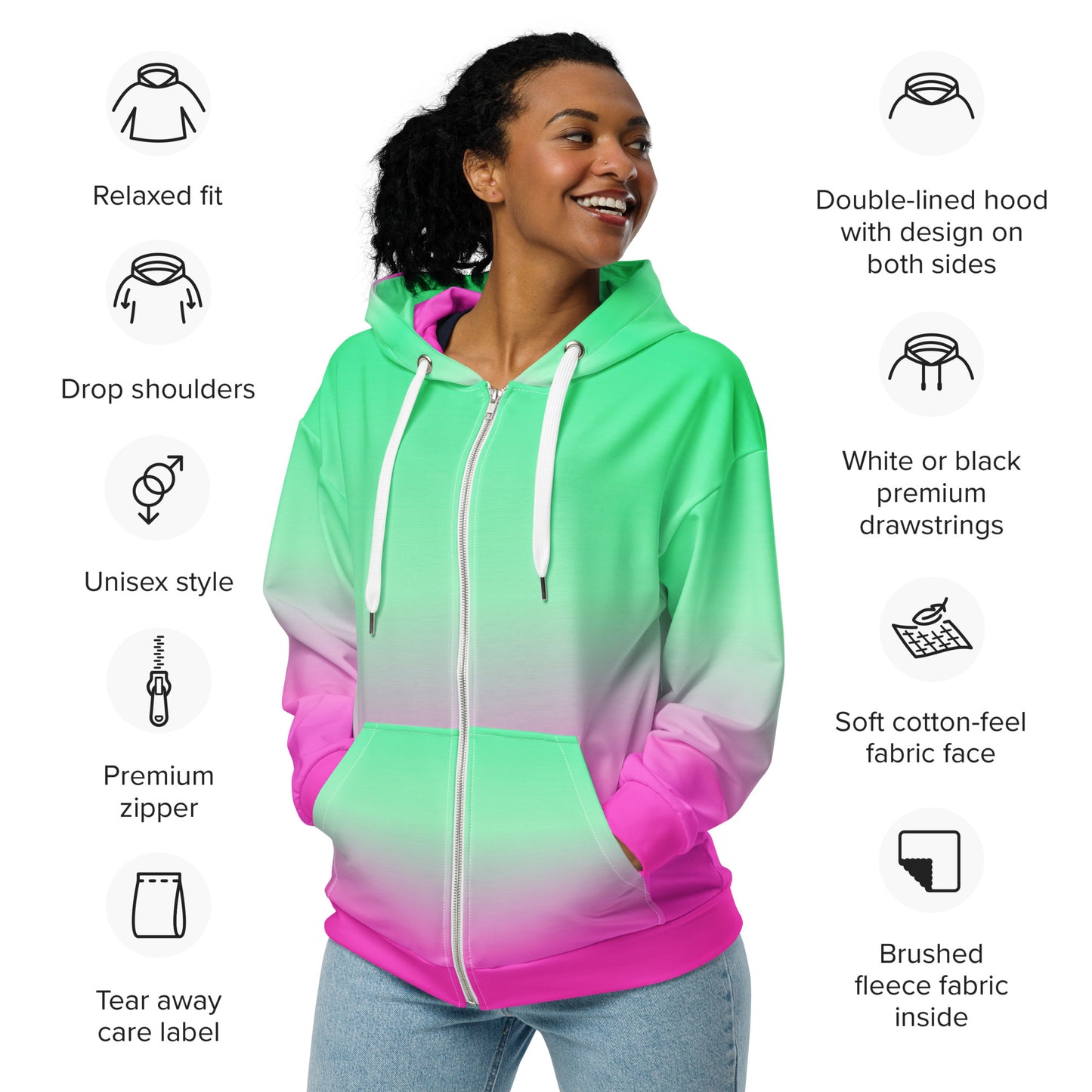 Minty Pink Ombre - Premium Zip Hoodie