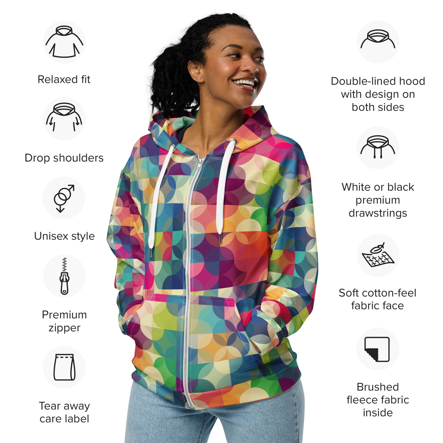 Colorful Geometric - Premium Zip Hoodie