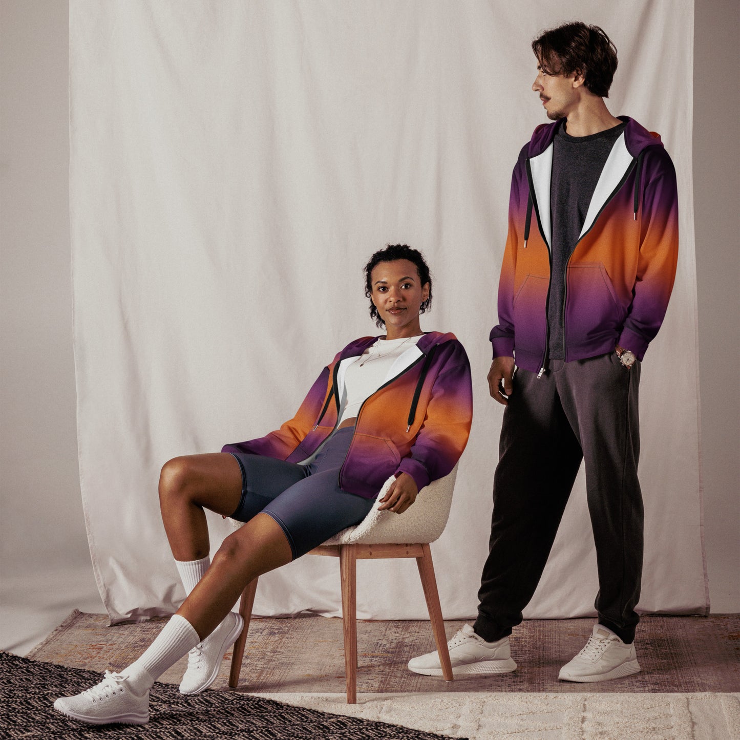 (Halloween) Purple Orange Ombre - Premium Zip Hoodie